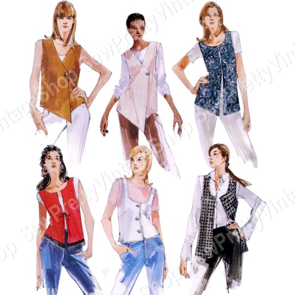 McCall's 3938 Trendy Vests Sewing Pattern: 6 looks - scoop, square or Vneck, cropped, boxy, duster, asymmetrical vest size 4 6 8 10 12 14