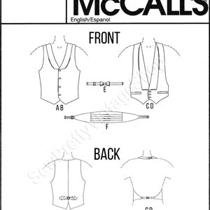 Mccall's 4321 Mens Wedding Accessories: Collared Lined Tuxedo Vest, Bow ...