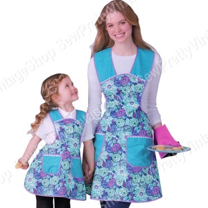 Simplicity 1536 Mother and Daughter Aprons: cute retro full baking apron for kids, adults sewing pattern Misses size 10-20, Girls 3-8