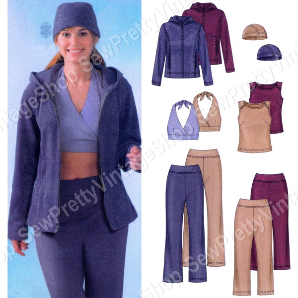 McCall's 4664 SEWING PATTERN Sporty Active Wear: zip up hooded jacket, yoga pants - 2 lengths, halter, top, skull cap size 4-14 or 18-24