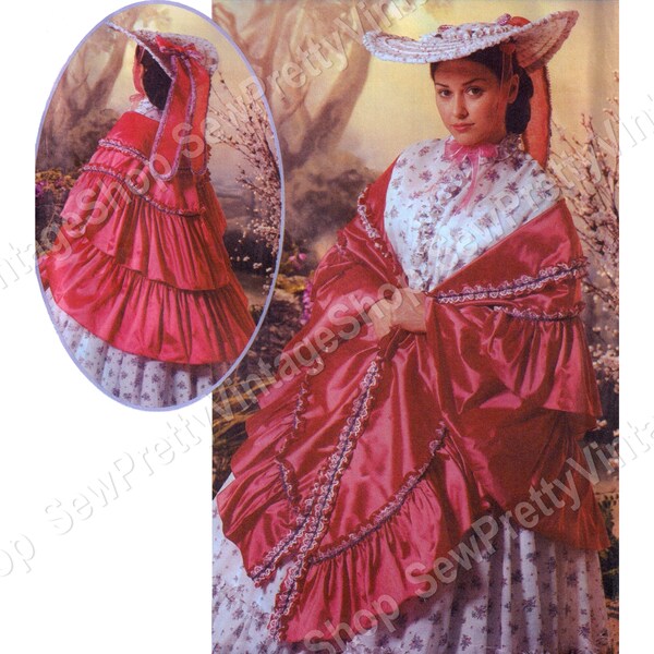 Simplicity 5444 SEWING PATTERN Historical Millinery: misses Civil War era Southern Belle garden party hat and ruffled mantle