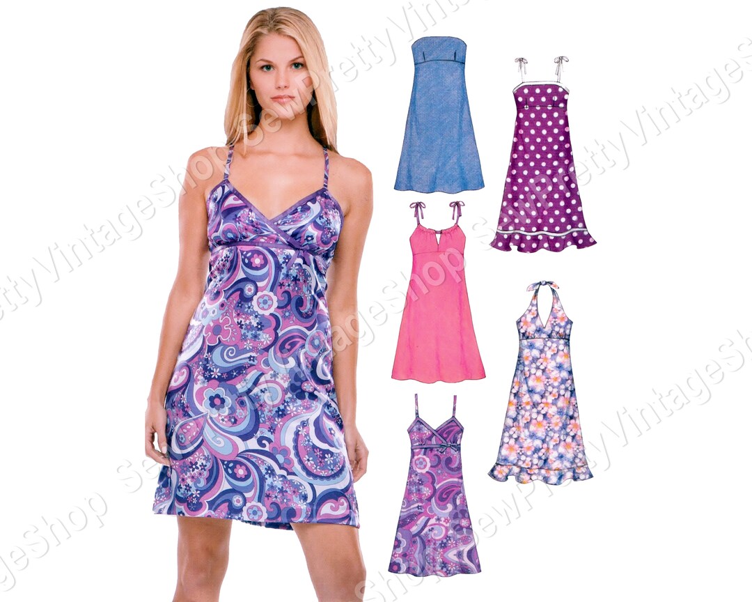 New Look 6369 90s Slip Dresses Empire Waist Sleeveless Strapless or