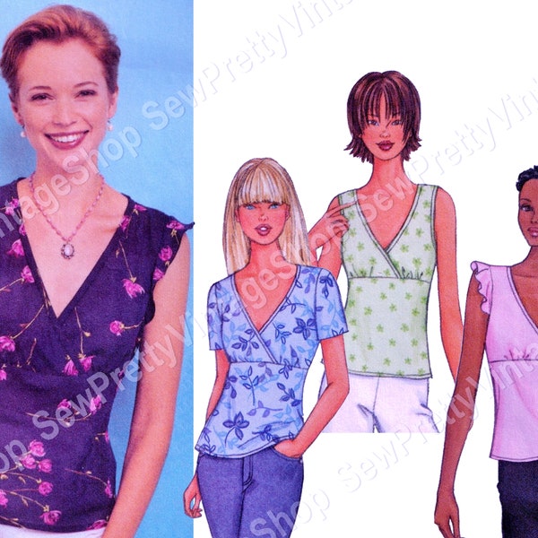 Butterick 3385 Peasant Blouses: boho empire waist vneck sleeveless, flutter or short sleeve top easy sewing pattern size 6 8 10 or 12 14 16