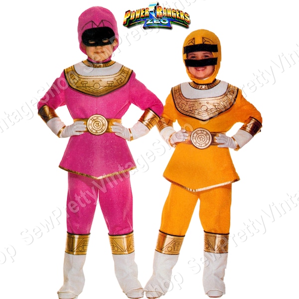 Butterick 4658 UNCUT SEWING PATTERN 90s Girls, Tween Power Rangers Zeo Costumes: pink, yellow ranger jumpsuit costume size 4 5 8 10 12 14