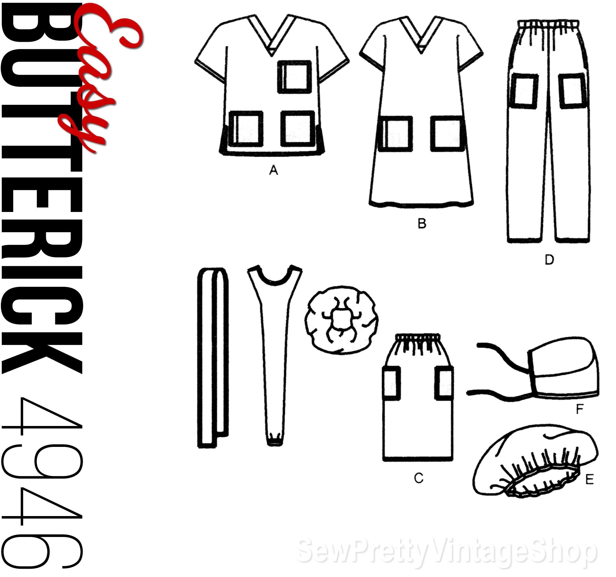 Butterick 4946 90s Medical Uniform Scrubs Pants Skirt Scrub Etsy