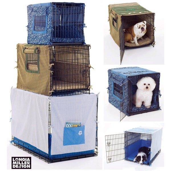 Simplicity 4713 Dog Crate Covers: personalized carrier cover with windows, mattress, bumper sewing pattern for crates 24x20", 36x23", 42x26"