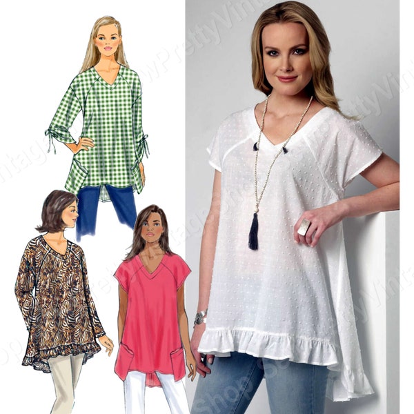 Butterick 6215 Easy to Sew Flared Tops: loose fitting shaped hem raglan top size 16-26