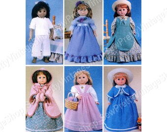 McCalls 2609 18" Historical Doll Clothes: petticoat dress, shawl, pinafore, top, skirt, bolero jacket, coat, muff, pantaloons sewing pattern