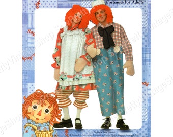 Simplicity 4854 SEWING PATTERN Adult Raggedy Ann & Andy Costumes: dress, pinafore apron, pants, wig, jumpsuit, hat, mittens size XS-S-M-L-Xl
