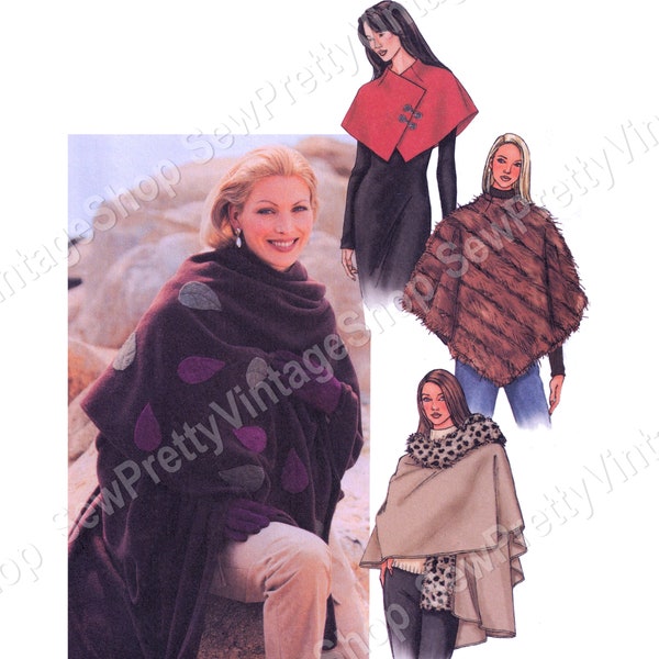 Butterick 3649 Elegant Wraps: modest poncho, capelet short cape, ruana wrap stole very easy sewing pattern size XS-S-M or L-XL