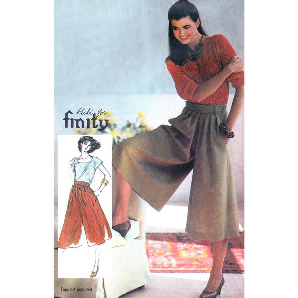 Simplicity 5433 70s 80s Modest Split Skirts: full pleated knee or midi length gaucho pants, culottes sewing pattern size 14