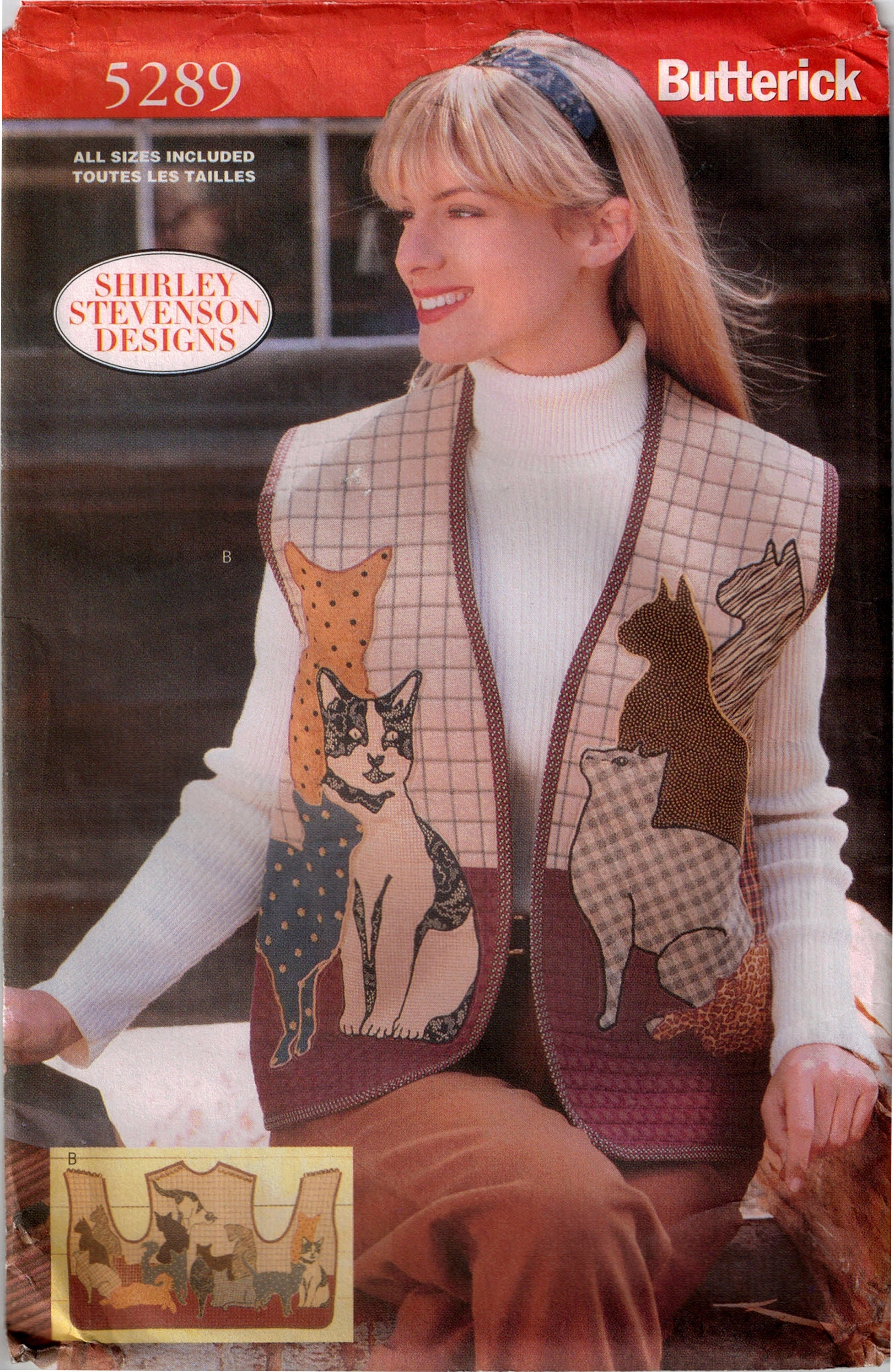 Butterick 5289 90s Cat Vests artsy applique cats print Etsy