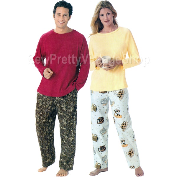 McCall's 5356 Unisex Loungewear: mens & womens matching comfy pajamas, raglan sleeve top, lounge pants easy sewing pattern size S M L