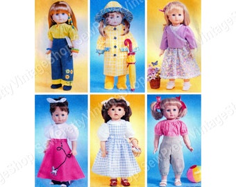 McCalls 4066 18" Doll Clothes: 50s poodle skirt and blouse, Oz Dorothy costume, raincoat, rain hat, boots, blouse sewing pattern