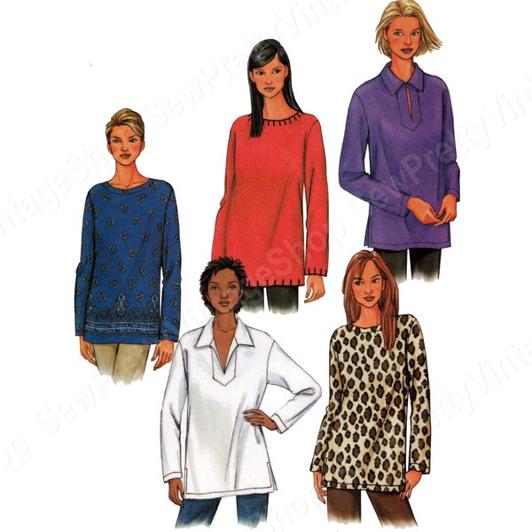 Butterick 3657 Easy to Sew Tops: loose fitting long sleeve pullover tunic sewing pattern size XS-S-M or L-XL