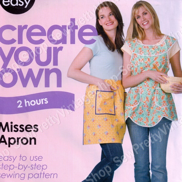 Simplicity 9033670 40s Retro 1 Yard Aprons: gathered half apron, fitted yoked full apron, easy 2 hour sewing pattern for 2 looks OSFA