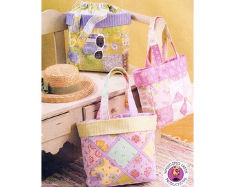 McCall's 5866 Patchwork Totes: 3 different 13x13" lined color block tote bags with drawstring top and inner pocket sewing pattern