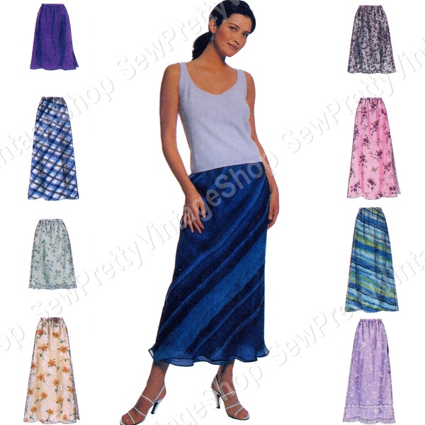 McCall's 2255 90s Bias Skirts: modest knee or maxi length skirt w/ side slit or overskirt easy sewing pattern size 6 8 10, 8 10 12, 12 14 16