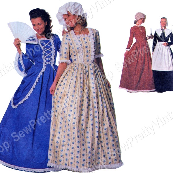 Simplicity 9713 SEWING PATTERN Womens Historical Costumes: pilgrim, puritan, pioneer, 18th & 19th century dress apron bonnet size 10 12 14