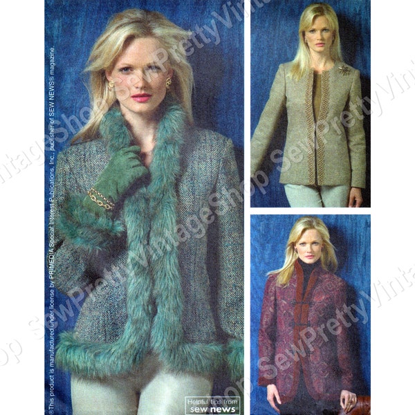 McCall's 4927 Womens Lined Jackets: stylish collarless princess seam jacket with novelty trim sewing pattern size 10-12-14-16