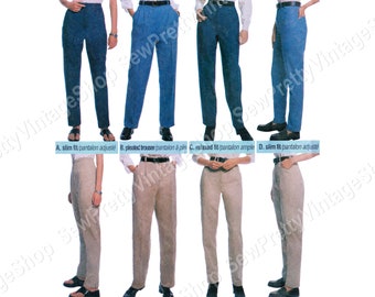 McCall's 9233 90s Perfect Pants: slim pleated or relaxed fit jeans casual fly front tapered trousers sewing pattern misses size 10, 12 or 18