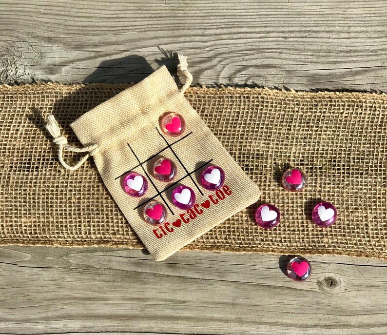 PERSONALIZED Valentine's Day Tic Tac Toe Drawstring Bags HEART Design