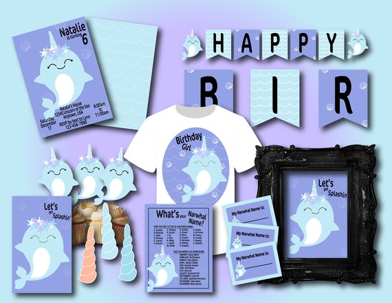 Narwhal Party Pack, Narwhal Party, Narwhal Birthday, Cute Unicorn of the Sea, INSTANT DOWNLOAD, Narwhal Party Game, Narwhal Baby Shower. Il_570xn