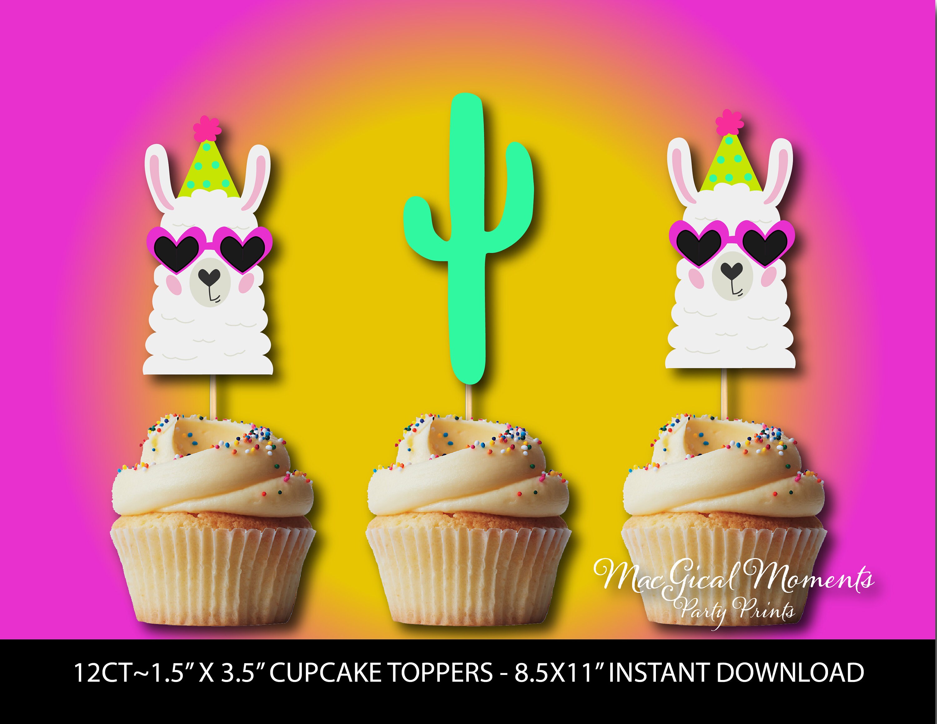 Party Llama No Probllama Cupcake Toppers Llama and Cactus Etsy