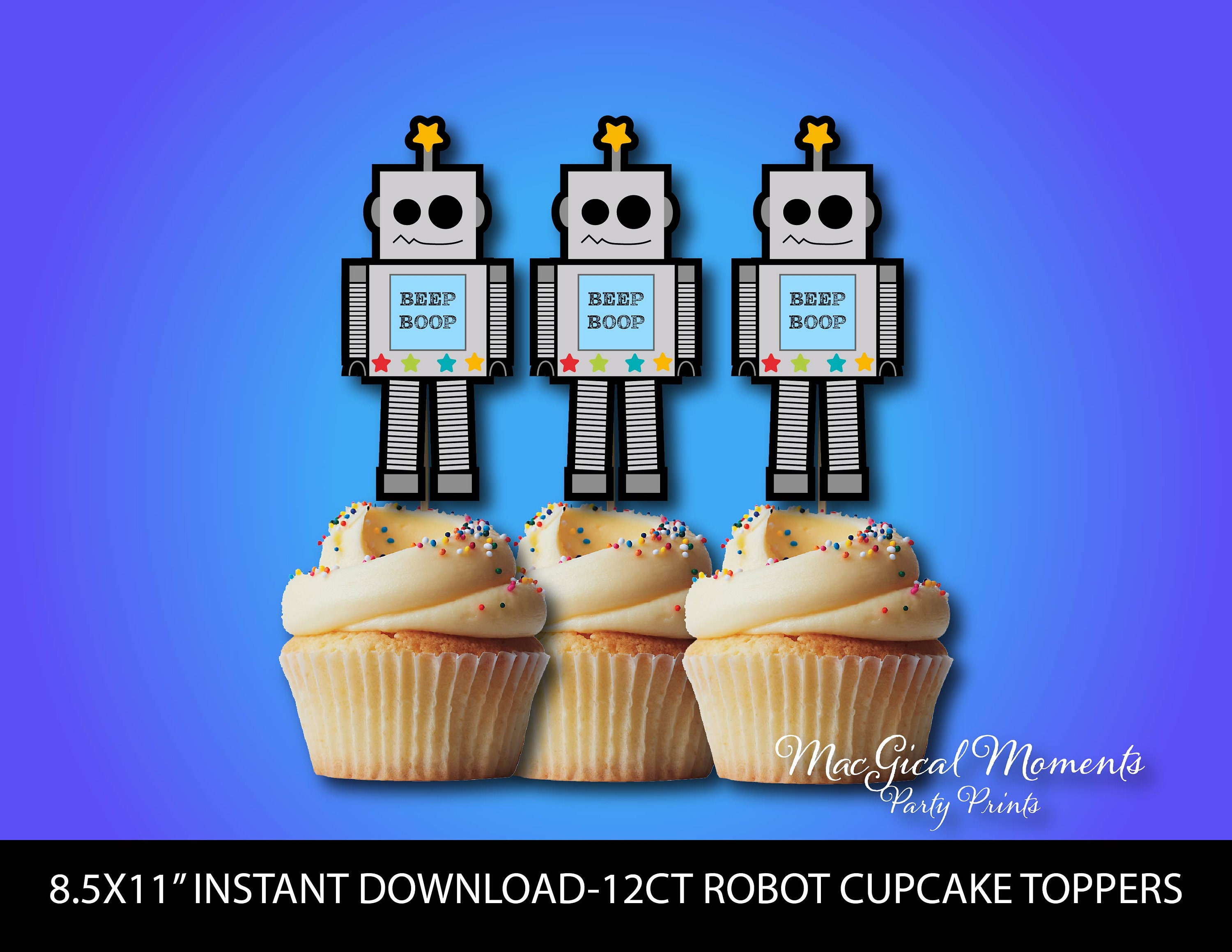 Robot Cupcake Toppers Robot Birthday Cake Toppers Cute Robot - Etsy