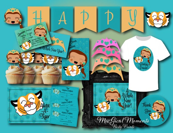 Princess Jasmine and Rajah Inspired Party Pack, Jasmine Invitation, Aladdin Party, Jasmine and Rajah Cupcake Toppers, Tiger Adoption, Decor Il_570xn