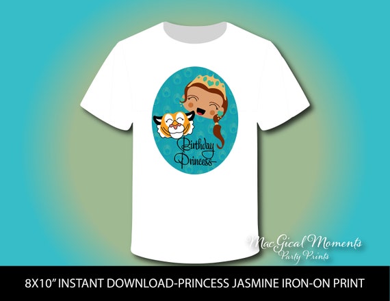 Princess Jasmine and Rajah Inspired Iron-On Print, Aladdin Birthday Tee Print, Personalized Princess Party T-Shirt, Peacock Print, Turquoise Il_570xn