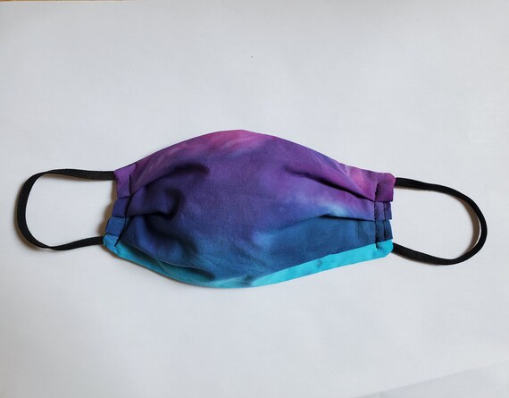 Mermaid Sunset Cotton Tie Dye Face Mask, Black Reversible Face Mask, Adult and Child Sized Ombre Face Mask, Cute Back to School Face Mask Il_570xn