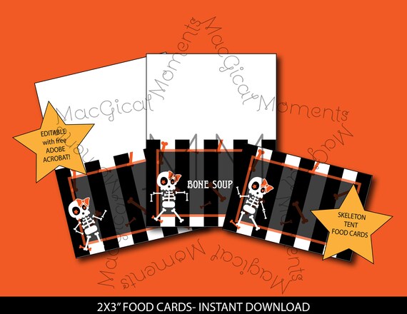EDITABLE Skeleton Food Cards, Skeleton Food, Skeleton Party, Kid's ...