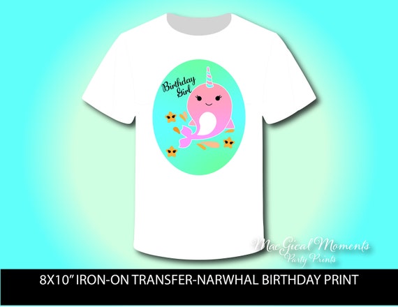 Narwhal Iron-On Transfer Birthday Print, Narwhal Party Tee, Unicorn of the Sea, Cute Baby Narwhal, Ocean Birthday Print, Sea Foam Print Il_570xn