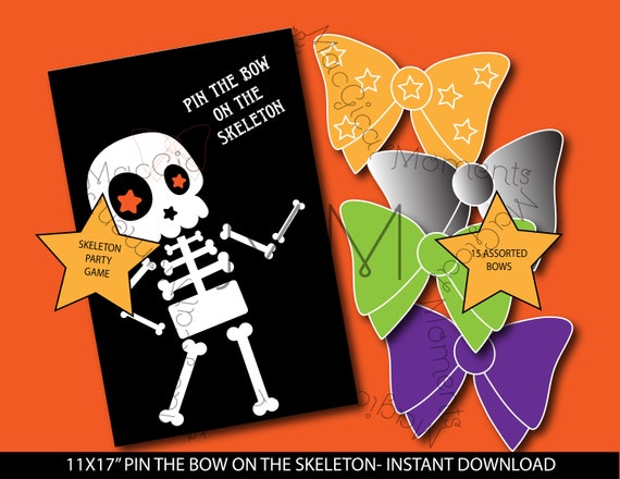 Pin the Bow on the Skeleton, Creepy Cute Skeleton Party, Dancing Skeleton Game, Halloween Kids Birthday Game, Pin the Tail on the Skeleton. Il_570xn