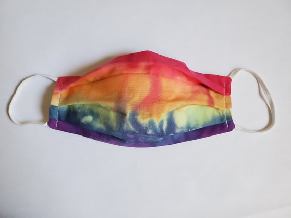 Unicorn Horn Tie Dye FaceMask, Rainbow Striped Tie Dye Face Mask, Non-Medical Grade, Cute Yellow Reversible Face Mask, Over the Rainbow Gold Il_570xn