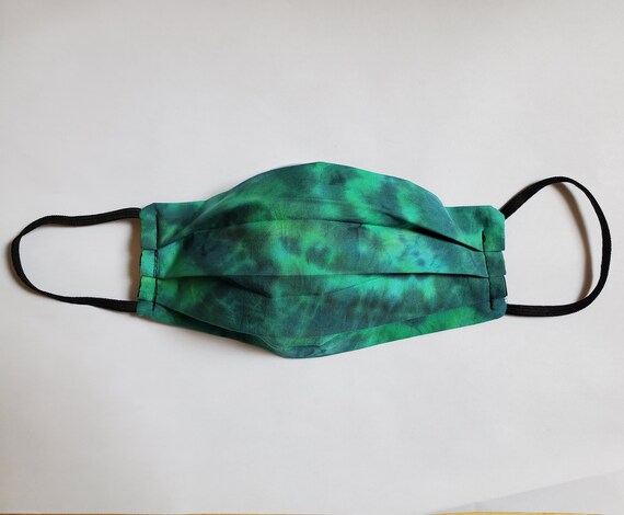 Emerald Isle Cotton Tie Dye Face Mask, Black Reversible Cotton Face Mask, Adult and Child Size Face Masks, Cool Tie Dye Face Mask, Green Dye Il_570xn