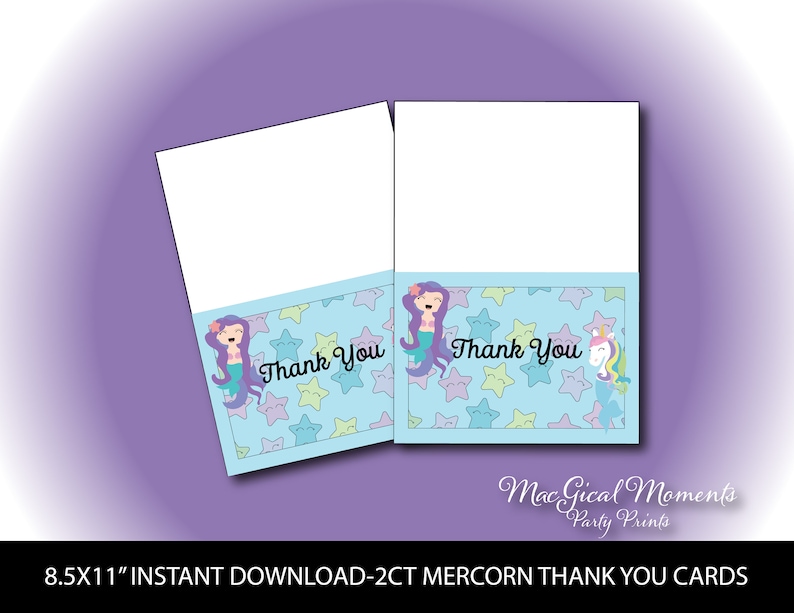 Cute Under the Sea Thank You Baby Shower Thank You Card INSTANT DOWNLOAD Mercorn Birthday Supply Mermaid and Mercorn Thank You Cards