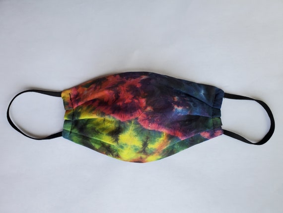 Rainbow Galaxy Cotton Tie Dye Face Mask, Black Reversible Cotton Fabric Mask, Beautiful Fashion Tie Dye Face Mask, Rainbow Spiral Tie Dye Il_570xn
