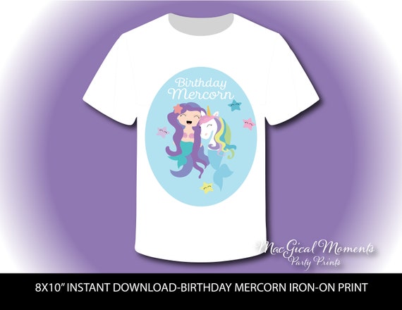 Mercorn Iron Transfer Print, Mercorn Digital Print, Instant Download, Mermaid Unicorn Party Decor, Mermaid Unicorn Birthday Tee Art, Cute Il_570xn