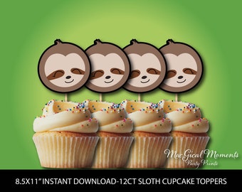 Sloth Cupcake Toppers, Sloth Cake Topper, Sloth Party, Sloth Birthday, Boy Sloth Cupcake Toppers, Sloth Baby Shower Cake Topper, DOWNLOAD