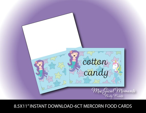 EDITABLE Mermaid Unicorn Food Cards, Mercorn Print, Mercorn Birthday, Cute Under the Sea Party, INSTANT DOWNLOAD, Party Food Signage, Star Il_570xn