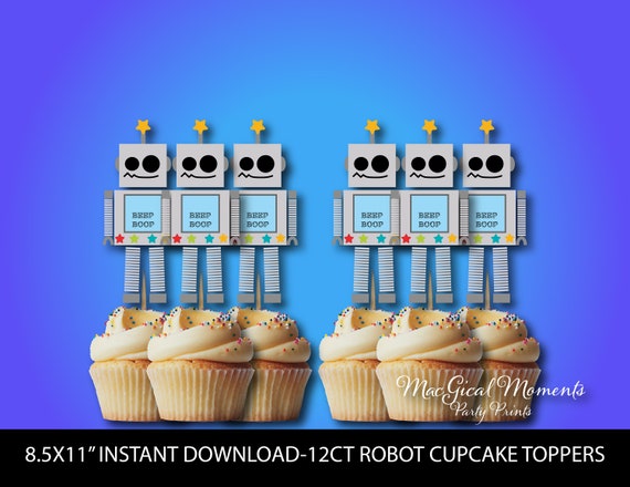 Robot Cupcake Toppers, Robot Birthday Cake Topper, Cute Robot Party, Robot Decoration, Robot Baby Shower Cupcakes, Robot Print, Beep Boop Il_570xn