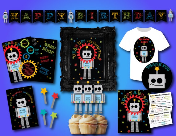 Robot Party Pack, Robot Party Supply, Cute Robot Birthday, Robot Invitation, Robot Game, Robot Printables, Robot Cupcake Toppers, Robot Sign Il_570xn