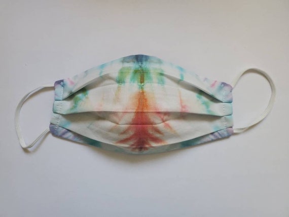 Crystal Castle Cotton Tie Dye Face Mask, Everyday Use Face Mask, Rainbow Tie Dye Face Mask, Light Blue Reversible Face Mask, Rainbow Lines Il_570xn