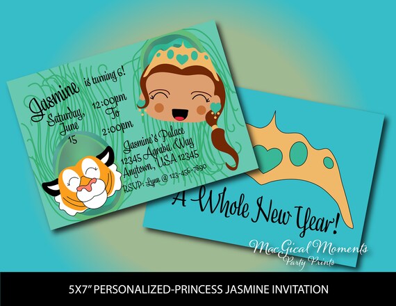 Princess Jasmine and Rajah Inspired Invitation, Cute Jasmine Party Supply, Aladdin Inspired Invitation, Tiger Invitation, A Whole New Year Il_570xn
