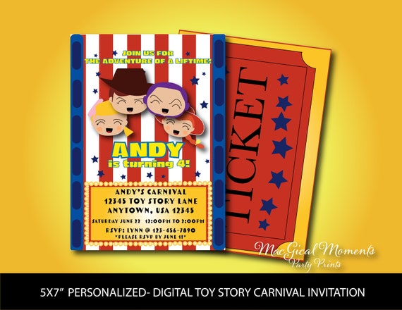 Toy Story Carnival Invitation, Ticket Invitation, Toy Story Party, Toy Story Birthday, Buzz Woody, Bo Peep, Jessie, DIGITAL, Toy Story Theme Il_570xn