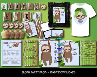 Sloth Party Pack, Cute Sloth Let's Hang Party Pack, Sloth Invitation, Sloth Party Games, Sloth Party Decorations, INSTANT DOWNLOAD, Fun Pack