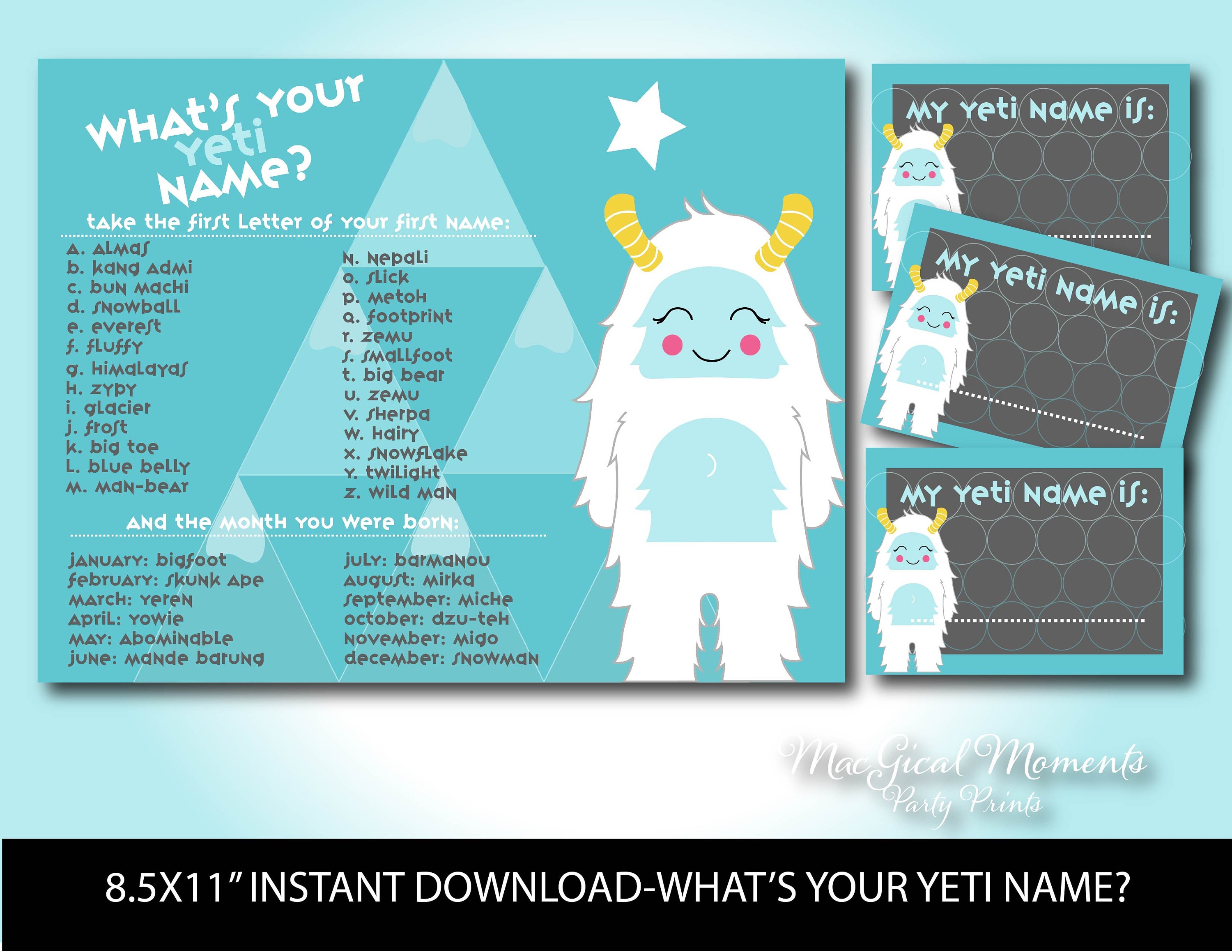 What's Your Yeti Name Yeti Party Game Yeti Birthday 