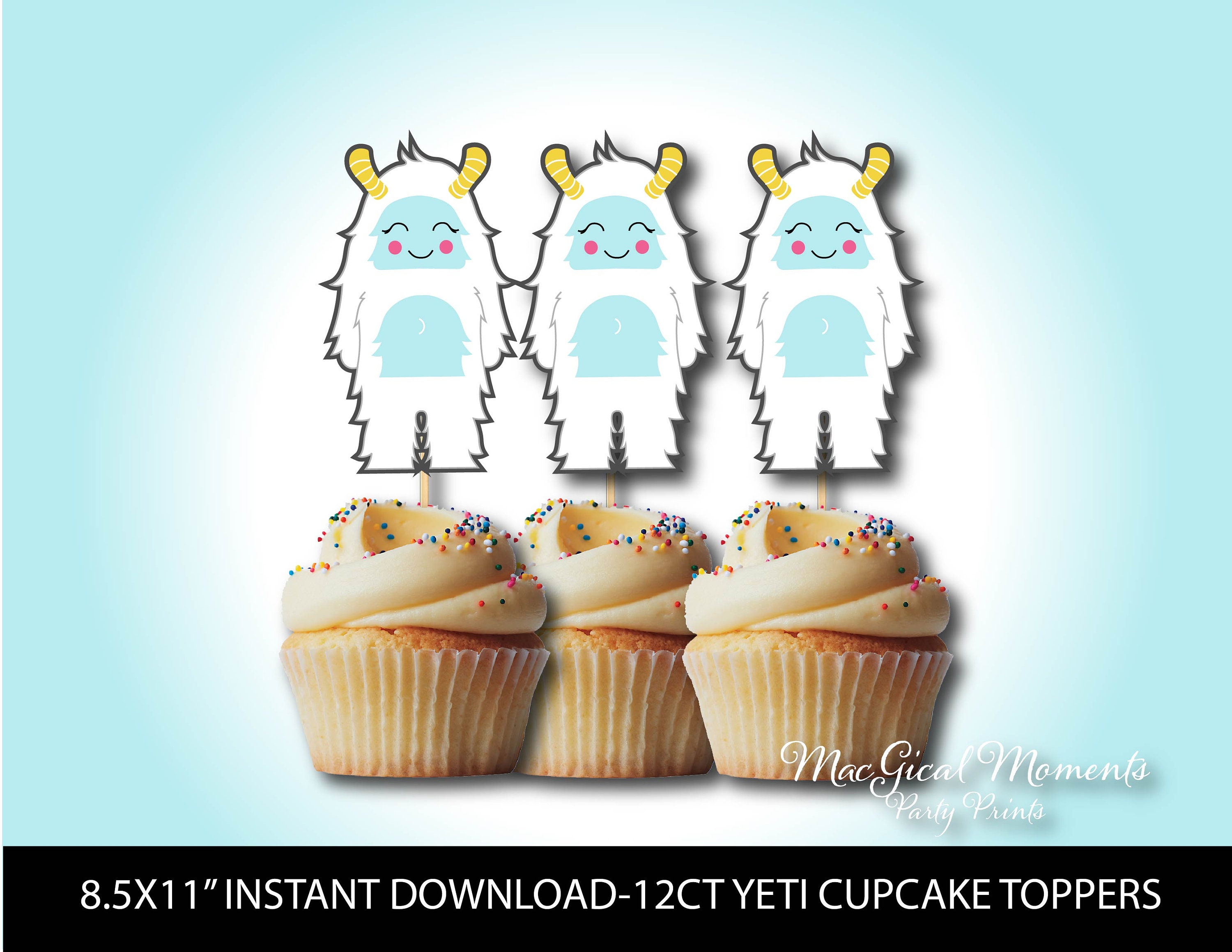 Yeti Cupcake Toppers, Yeti Cake Topper, Yeti Party, Yeti Birthday